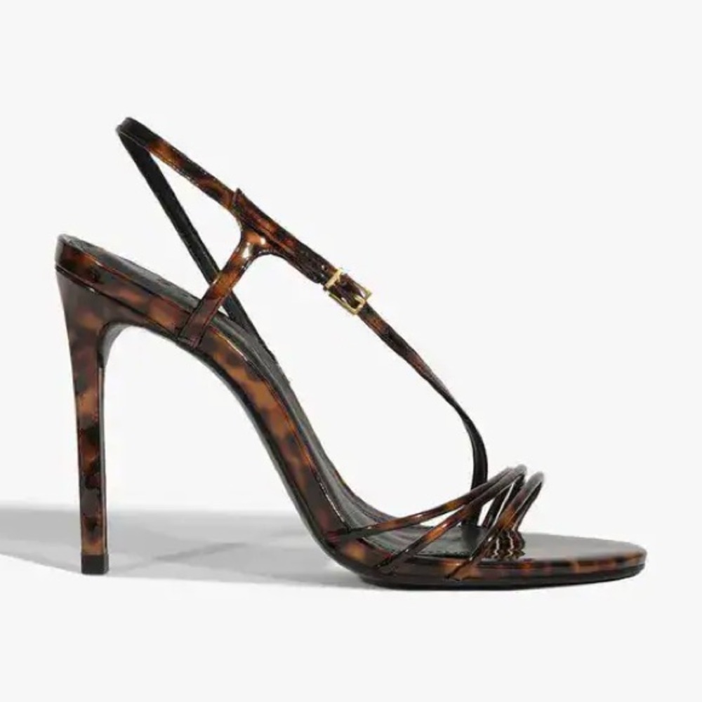 NEW Schutz Inez Tortoise Minimalist Strappy High Stiletto Sandal Heels Brown 8